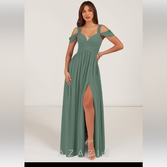 Azazie Dresses & Skirts - NEW Azazie Womens Bridesmaid Dress Lianne Jungle Green Long Chiffon Size A6 NWT